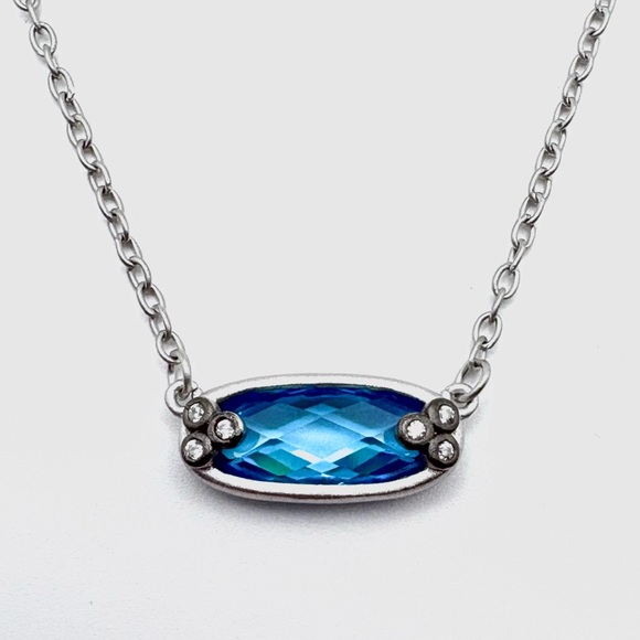 Freida Rothman Jewelry - Freida Rothman Blue Pendant & Matte Platinum Rhodium Over Silver Necklace